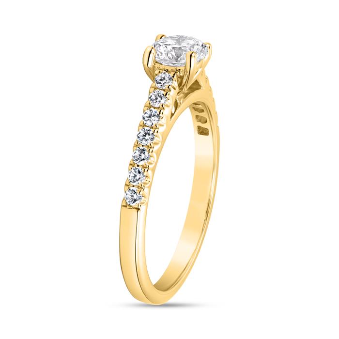 Golden engagement ring with diamonds for ladies