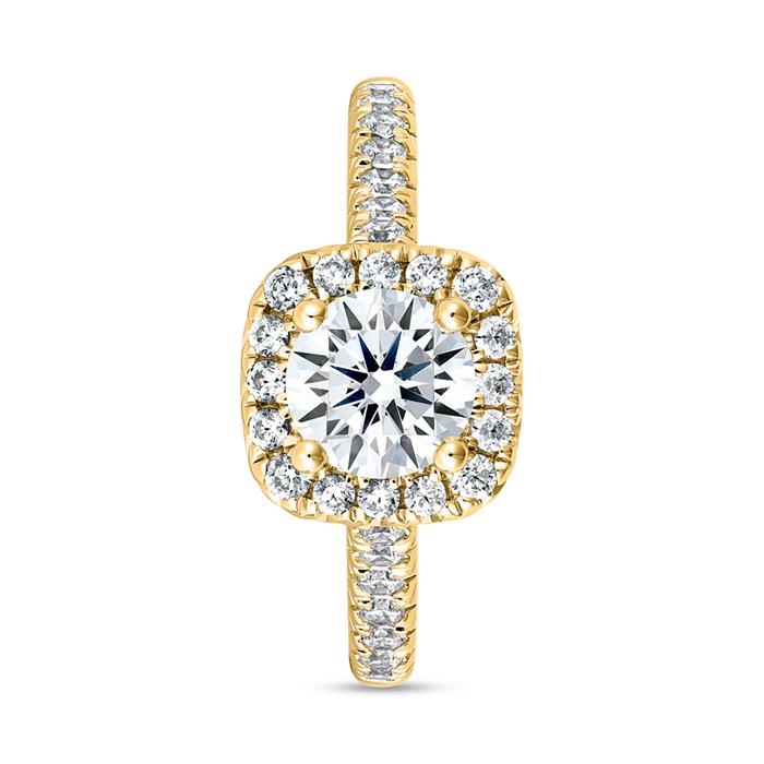 Engravable halo diamond ring in yellow gold for women