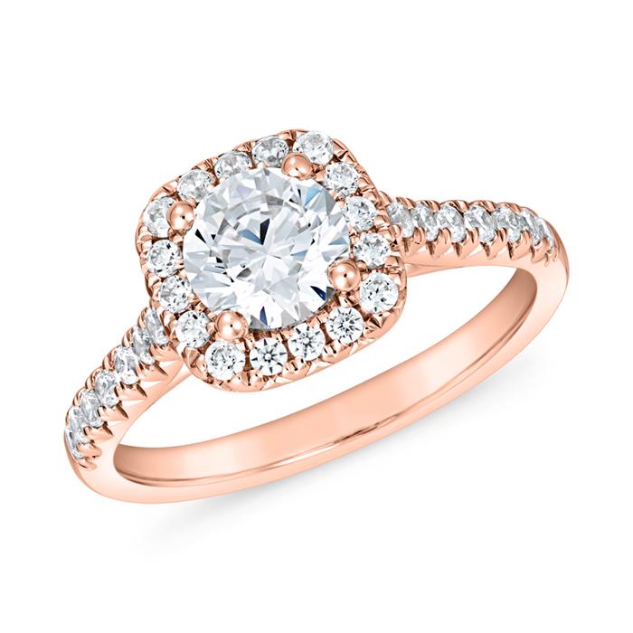 Rose gold halo ring with diamonds, engravable