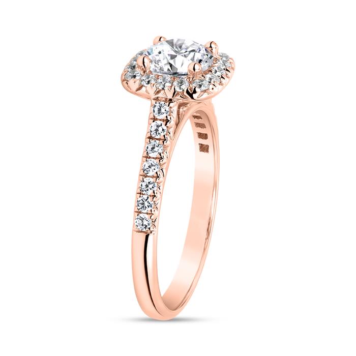 Roségoldener Halo-Ring mit Diamanten, gravierbar