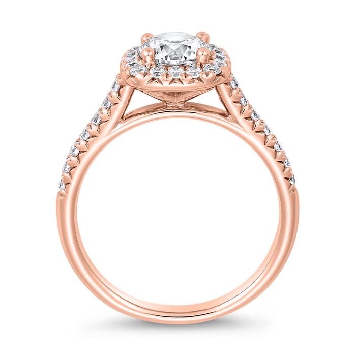 Roségoldener Halo-Ring mit Diamanten, gravierbar