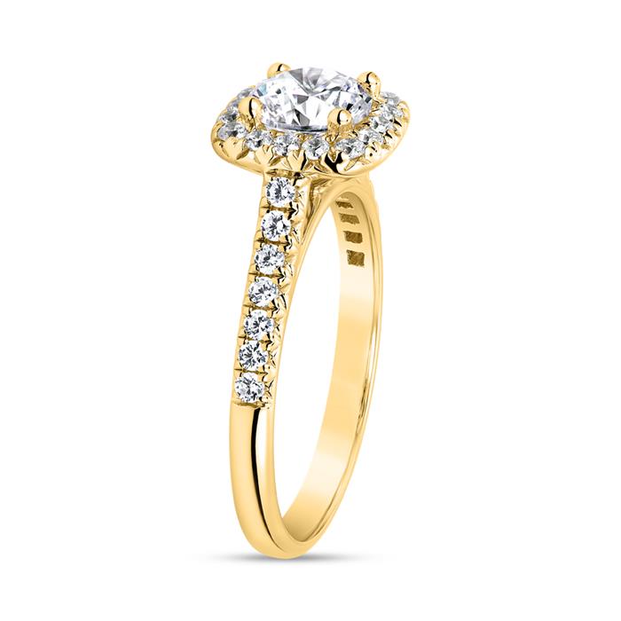 Golden halo diamond ring, lab grown