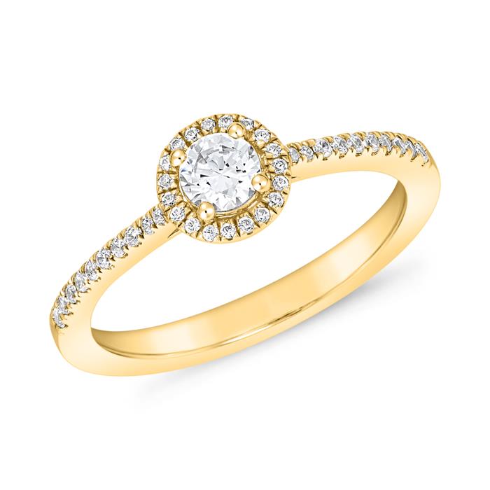 Golden halo ring with diamond setting, engravable