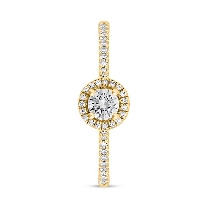 Golden halo ring with diamond setting, engravable