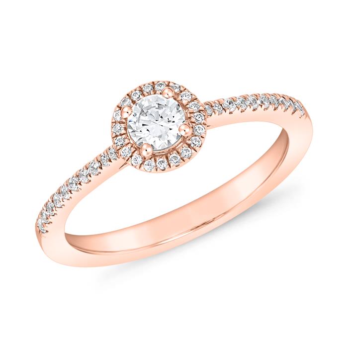 Ladies halo ring with diamonds in rose gold