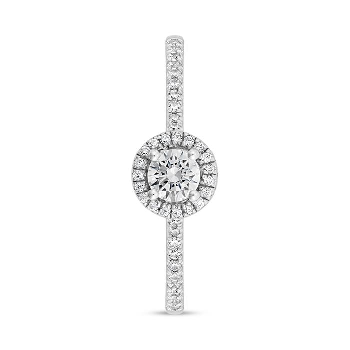 Halo diamond ring in white gold or platinum, engravable