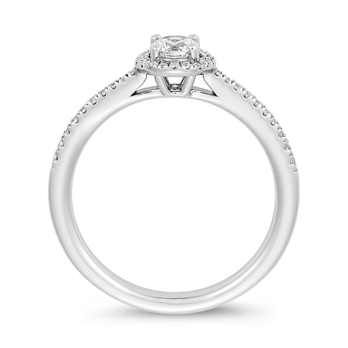 Halo diamond ring in white gold or platinum, engravable