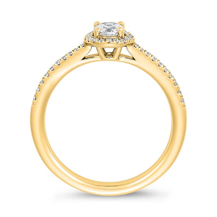 Lab grown Halo Diamantring aus Gelbgold, gravierbar