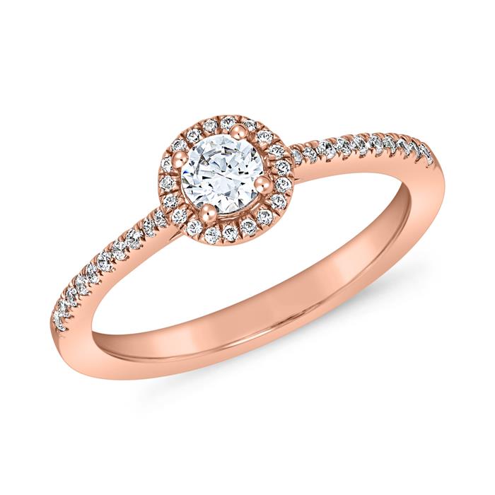 Roségouden halo ring, labgekweekte diamanten