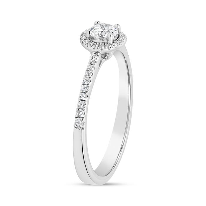 Halo diamond ring in white gold or platinum, lab grown