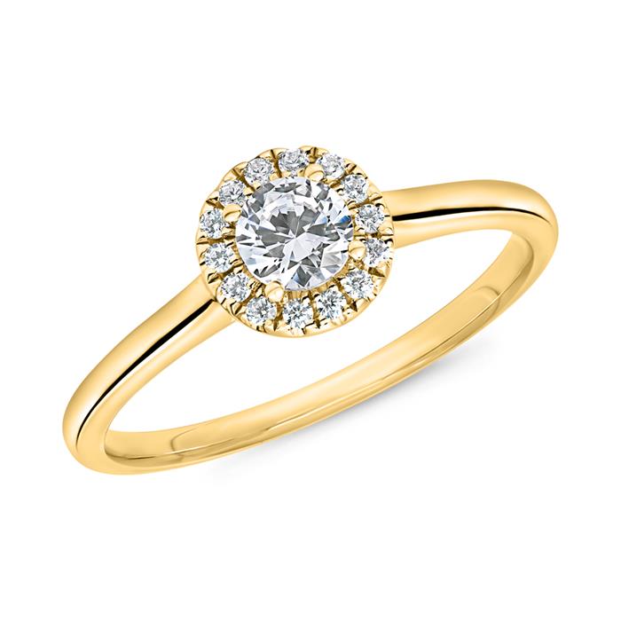 Engagement ring halo with diamonds in yellow gold