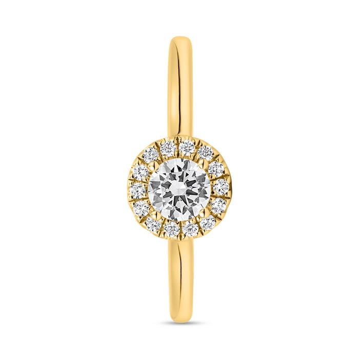 Engagement ring halo with diamonds in yellow gold