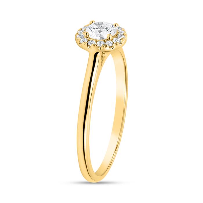 Engagement ring halo with diamonds in yellow gold