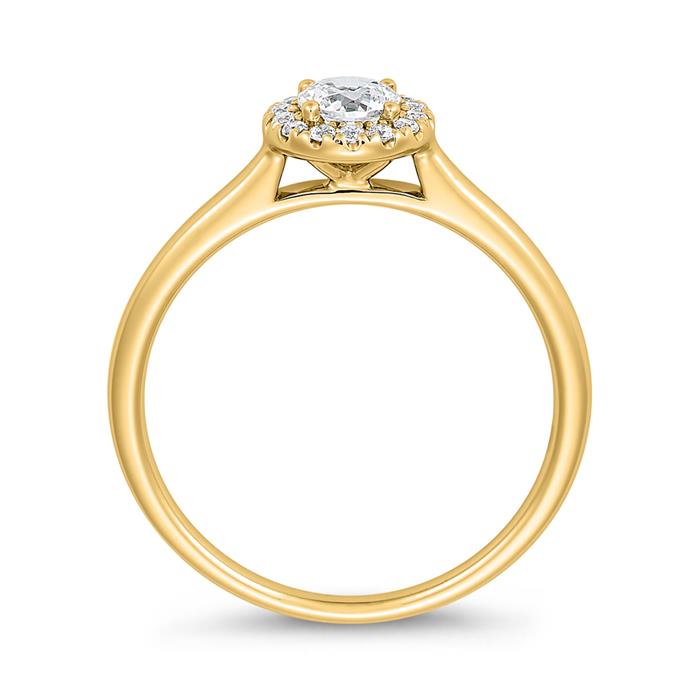 Engagement ring halo with diamonds in yellow gold