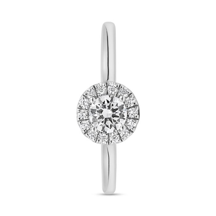 White gold or platinum halo ring with diamonds