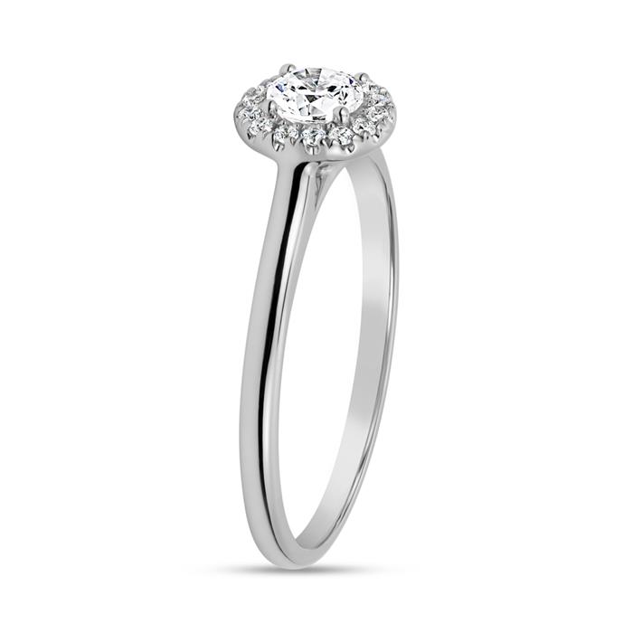 White gold or platinum halo ring with diamonds