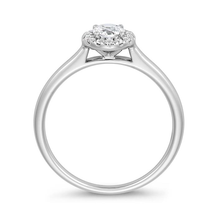 White gold or platinum halo ring with diamonds