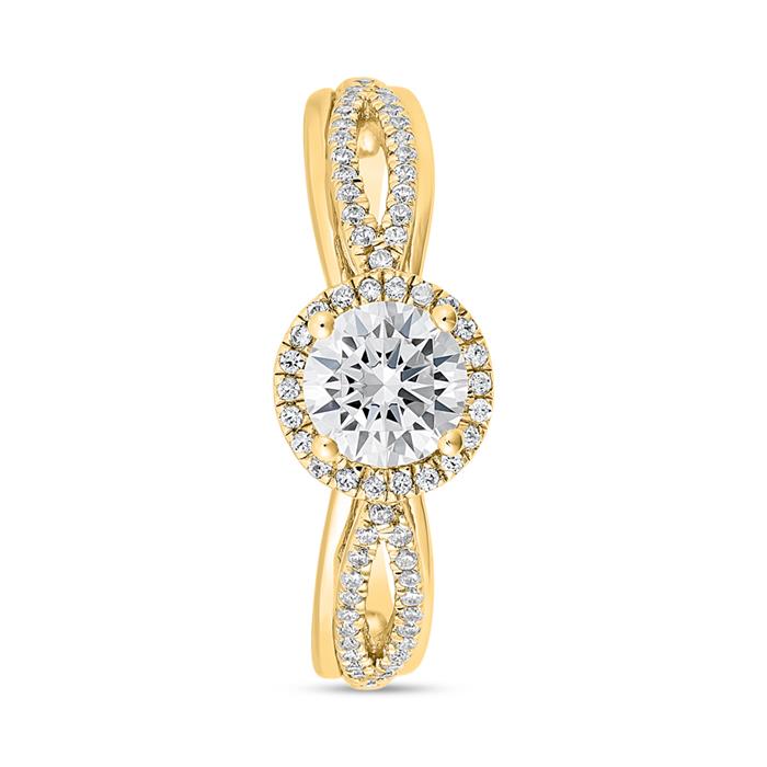 Golden halo engagement ring for ladies, engravable