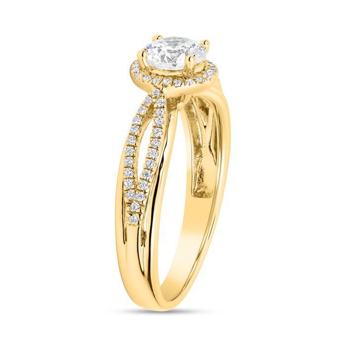 Anillo de compromiso halo de oro para mujer, grabable