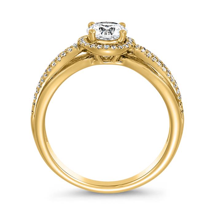 Golden halo engagement ring for ladies, engravable