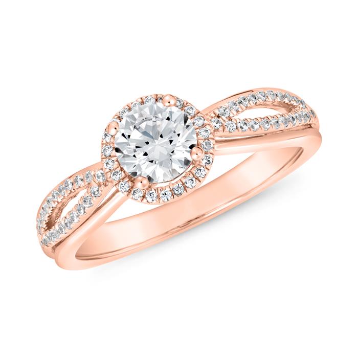 Gegraveerde halo diamanten ring in ros&#xE9;goud