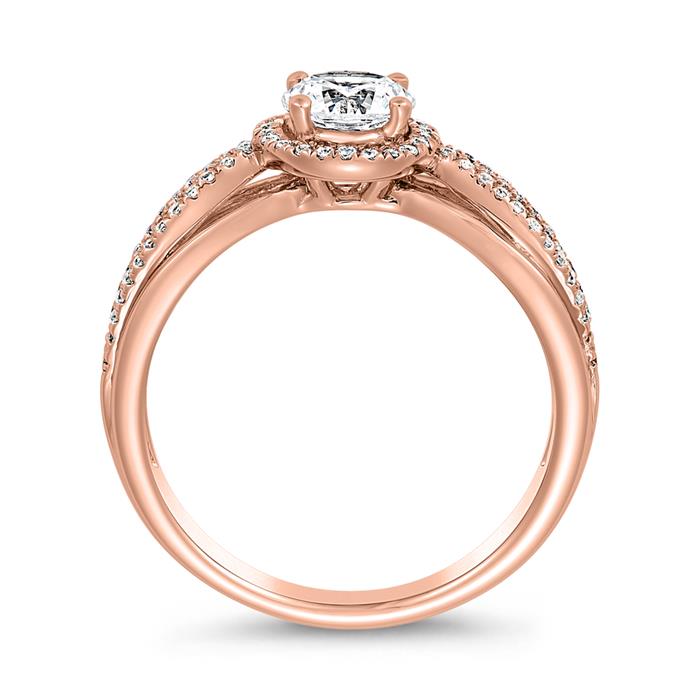 Gegraveerde halo diamanten ring in ros&#xE9;goud