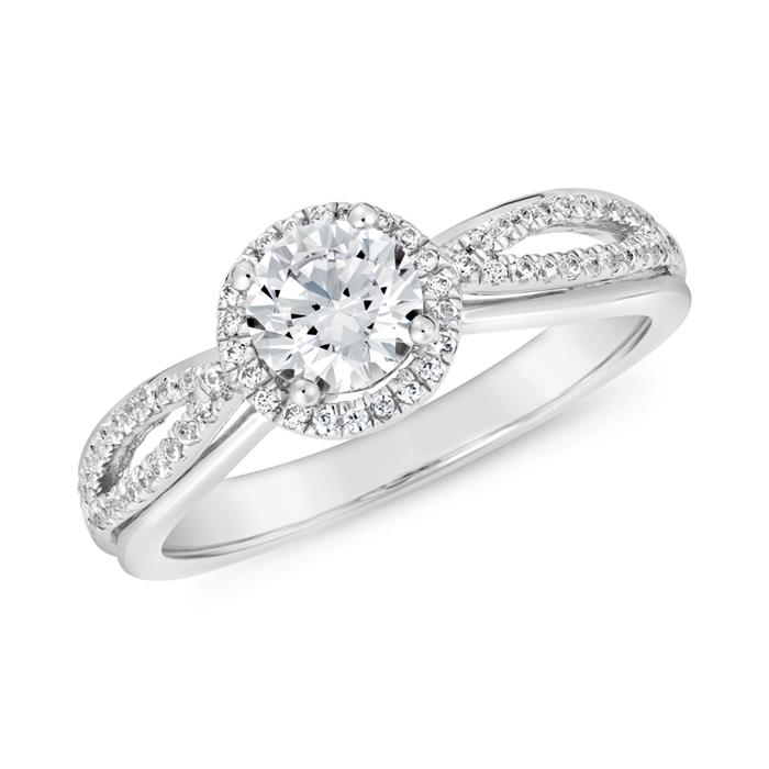 Engagement ring with diamonds in white gold or platinum