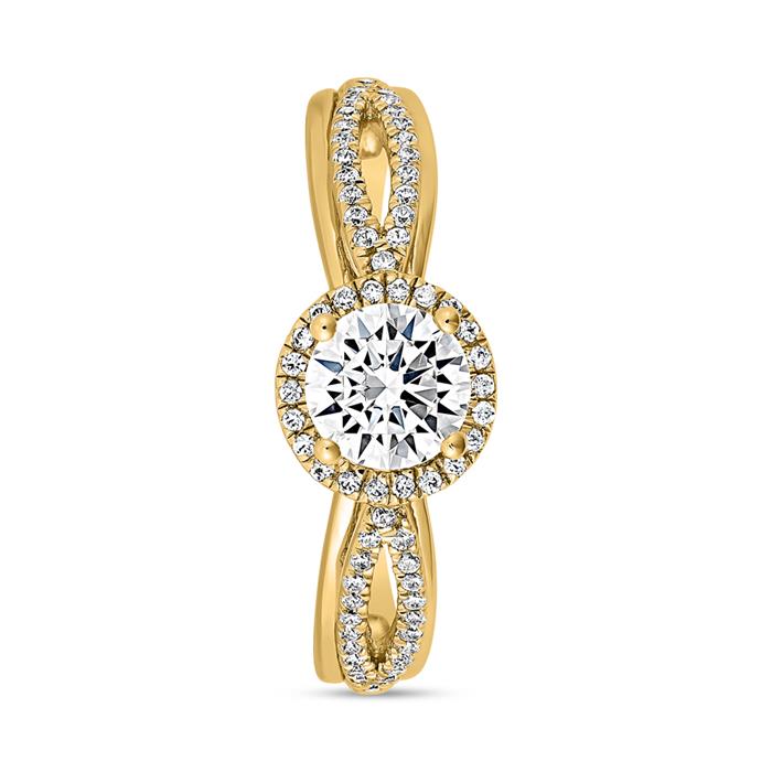 Engravable halo ring, yellow gold, lab grown diamonds