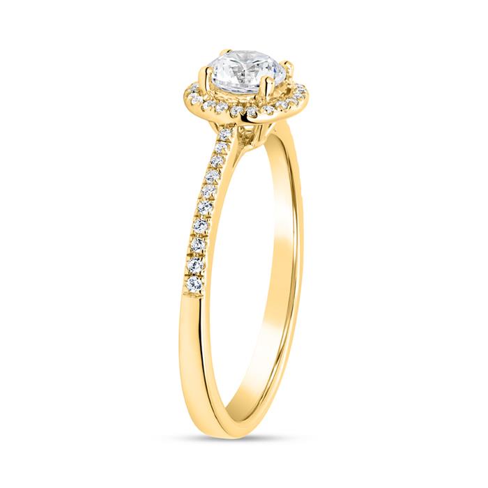 Anillo de diamantes halo dorado para mujer, grabable