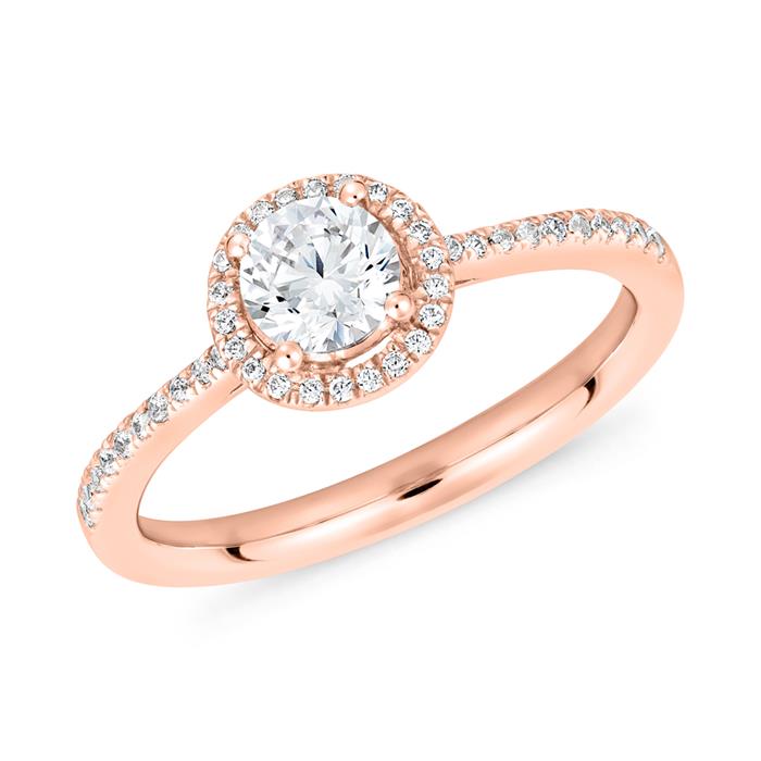 Engravable halo ring with diamonds in rose gold