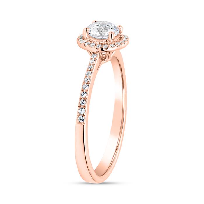 Engravable halo ring with diamonds in rose gold