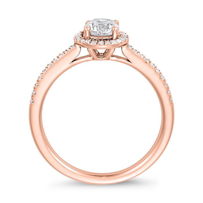 Engravable halo ring with diamonds in rose gold