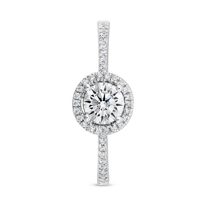 Halo diamond ring in white gold or platinum, engravable