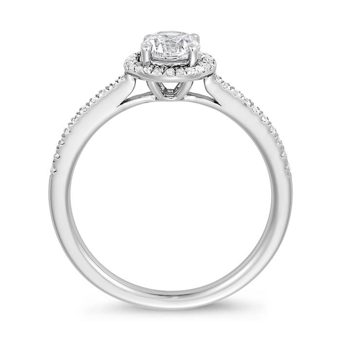 Halo diamond ring in white gold or platinum, engravable