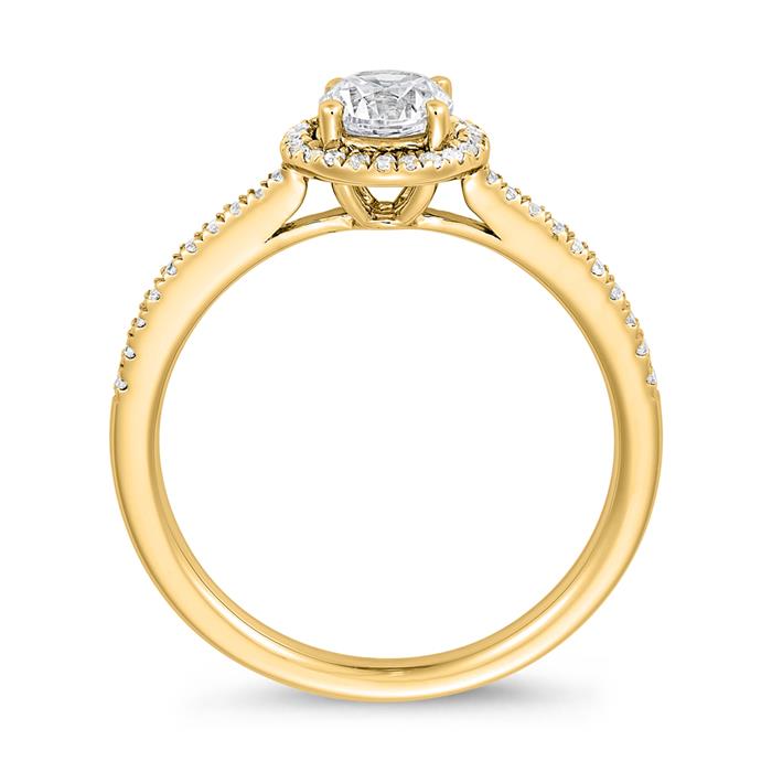 Halo diamond ring in yellow gold, lab grown