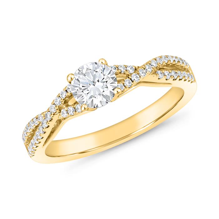 Golden engagement ring with diamonds, engravable