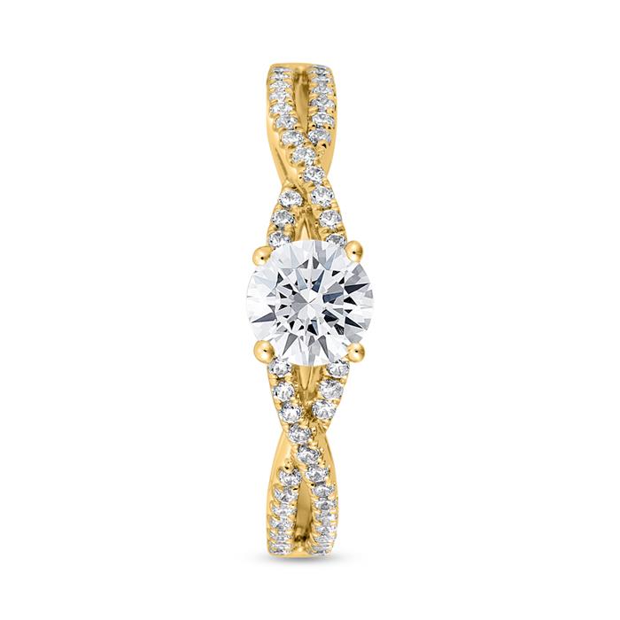 Golden engagement ring with diamonds, engravable