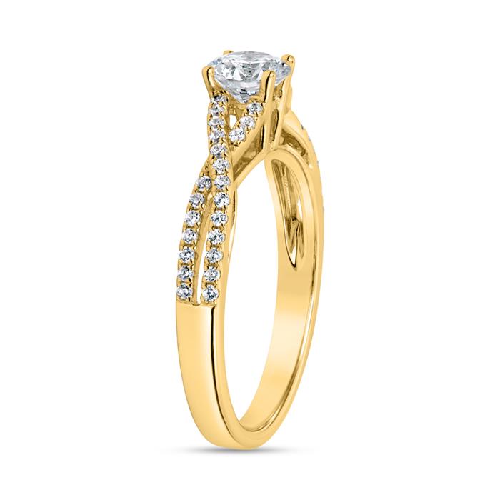 Golden engagement ring with diamonds, engravable