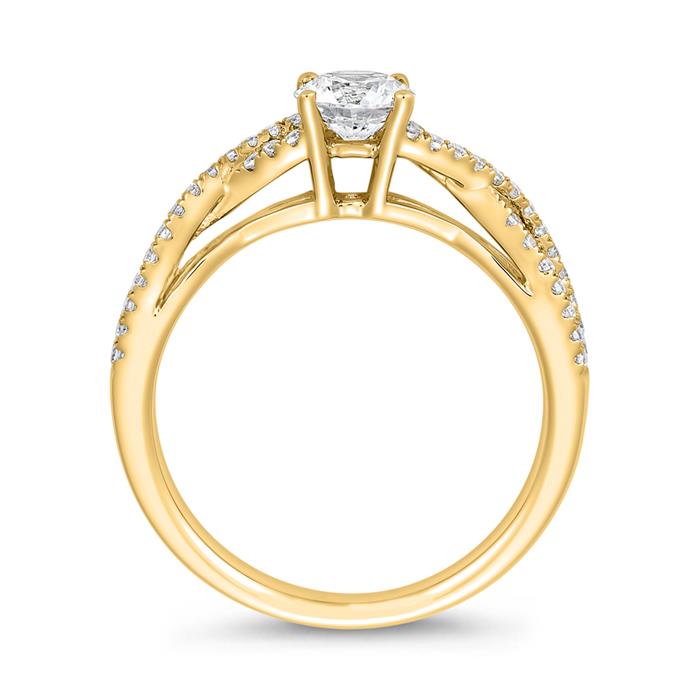 Golden engagement ring with diamonds, engravable