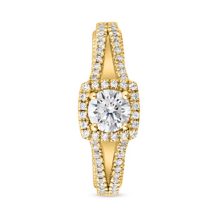 Anillo halo de oro amarillo con diamantes, grabable