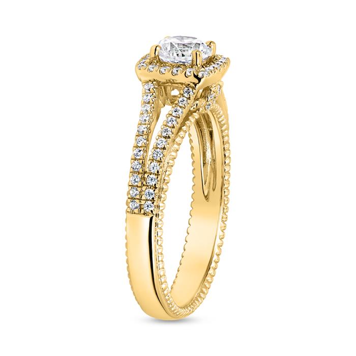 Halo ring in yellow gold with diamonds, engravable