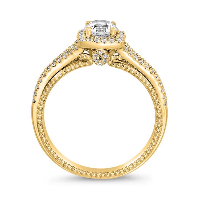 Halo ring in yellow gold with diamonds, engravable