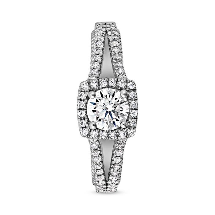 Engravable halo ring with diamonds, white gold, platinum