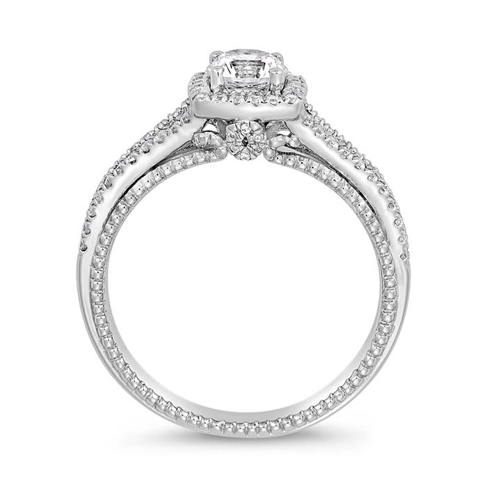 Engravable halo ring with diamonds, white gold, platinum