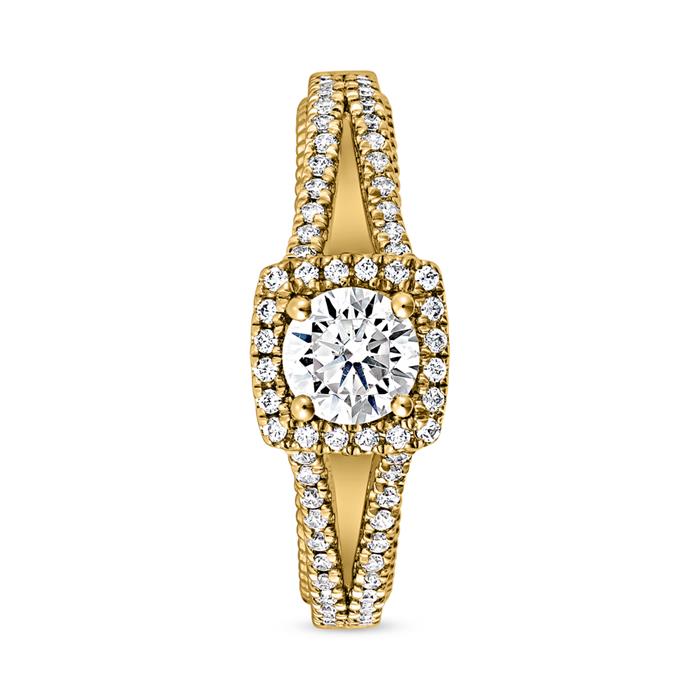 Golden halo ring with lab grown diamonds