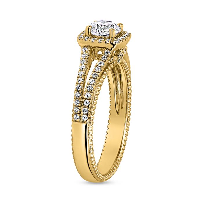 Golden halo ring with lab grown diamonds