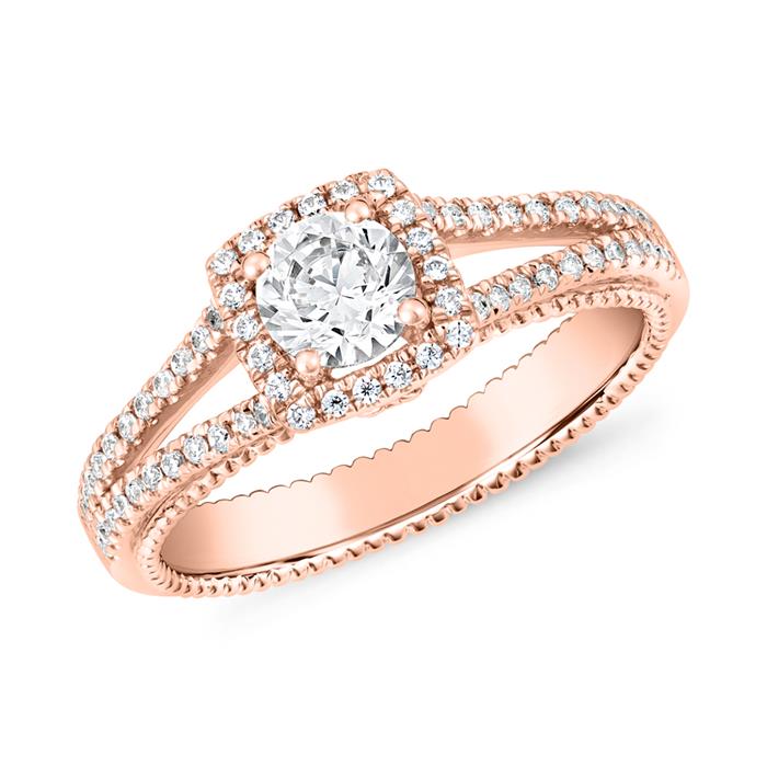 Lab grown Diamantring Halo aus Roségold, gravierbar