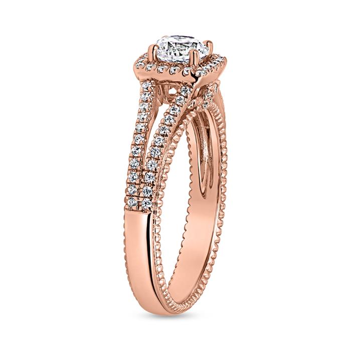 Lab grown Diamantring Halo aus Roségold, gravierbar