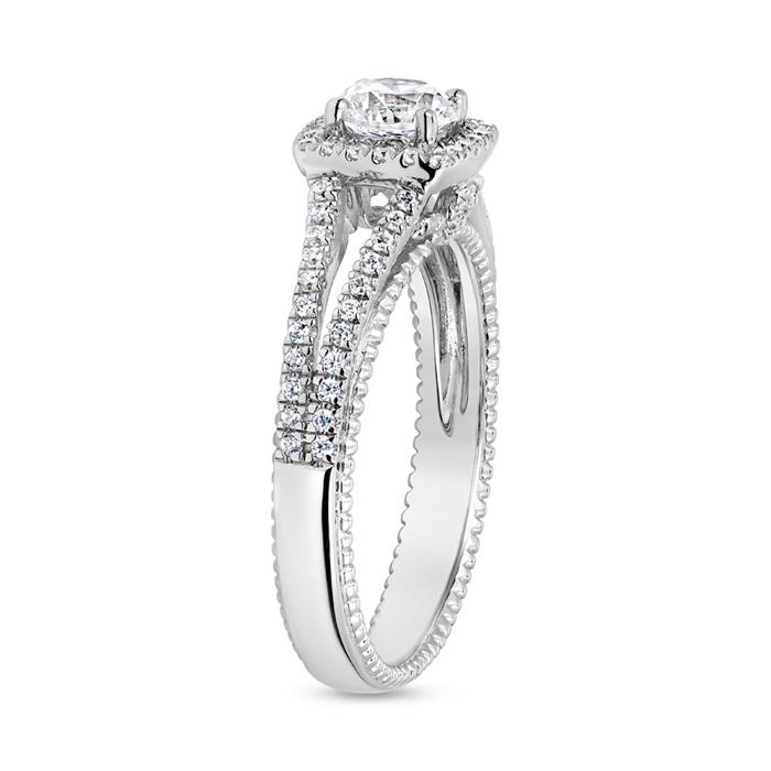 Halo ring with lab grown diamonds, white gold, platinum