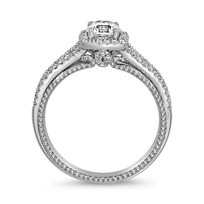 Halo ring with lab grown diamonds, white gold, platinum